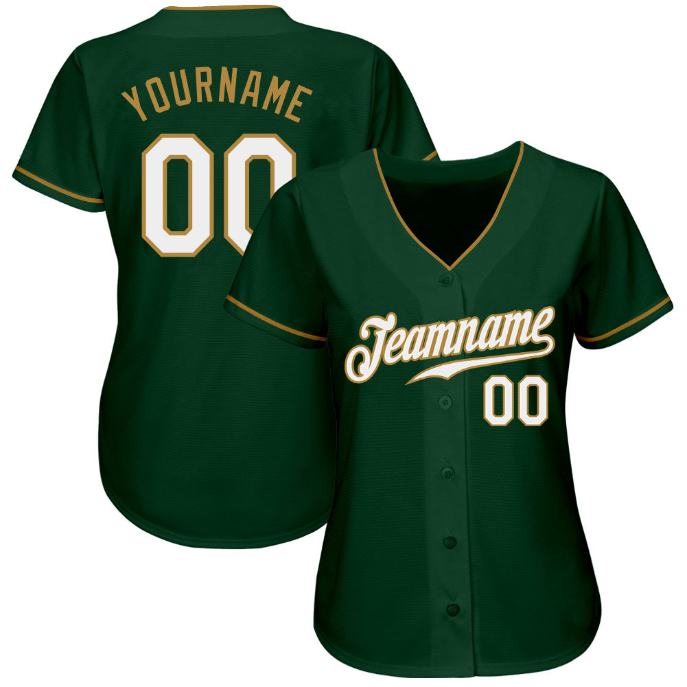 Custom Green White-Old Gold Authentic Baseball Jersey - Sky-Custom