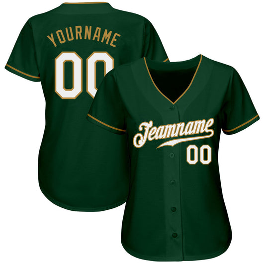 Custom Green White-Old Gold Authentic Baseball Jersey - Sky-Custom