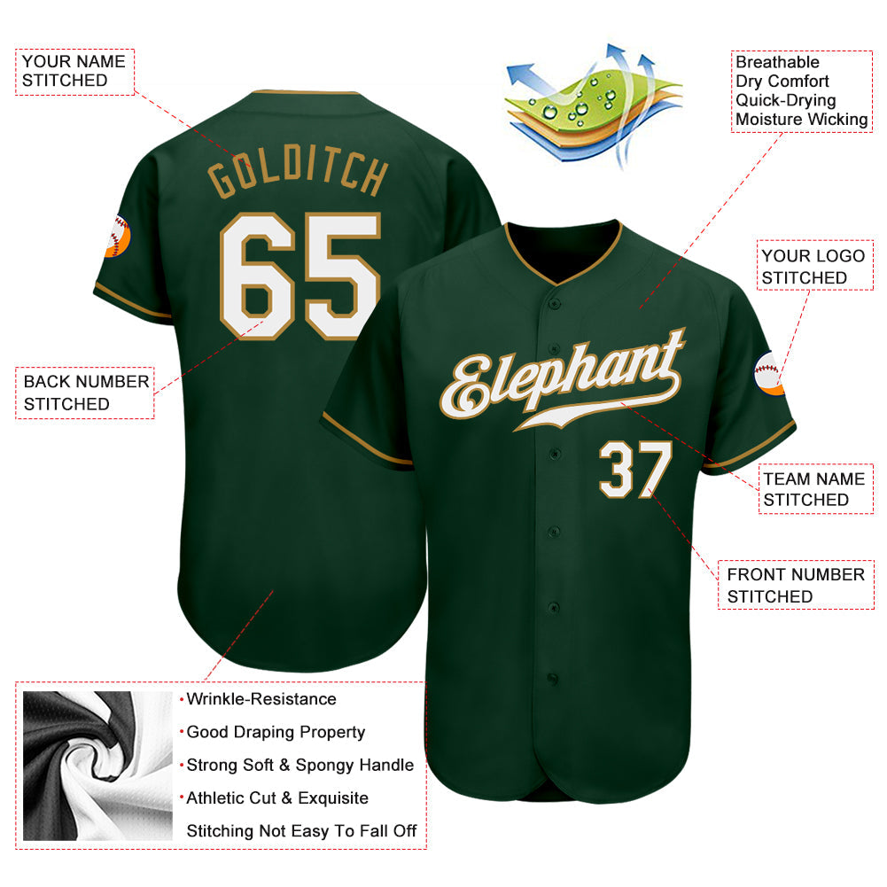 Custom Green White-Old Gold Authentic Baseball Jersey - Sky-Custom