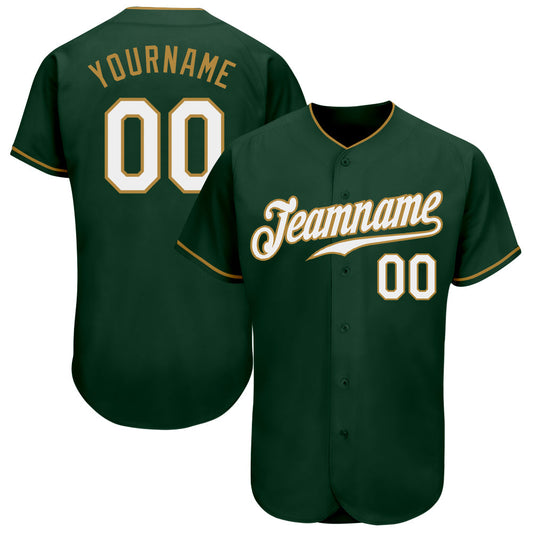 Custom Green White-Old Gold Authentic Baseball Jersey - Sky-Custom