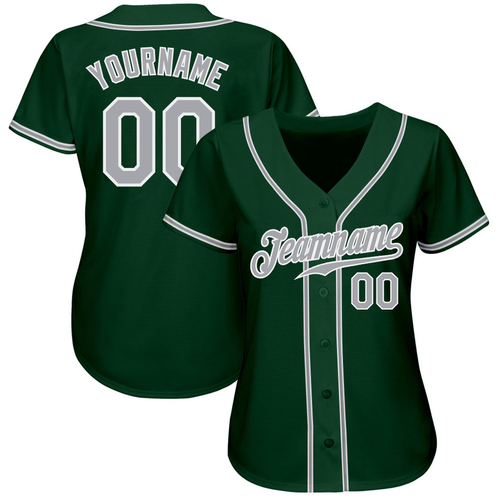 Custom Green Gray-White Authentic Baseball Jersey - Sky-Custom
