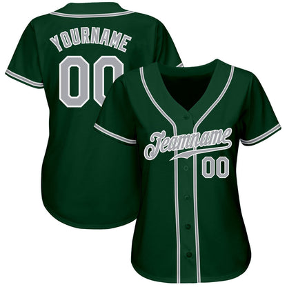 Custom Green Gray-White Authentic Baseball Jersey - Sky-Custom