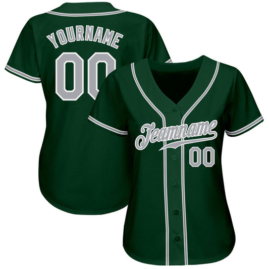 Custom Green Gray-White Authentic Baseball Jersey - Sky-Custom