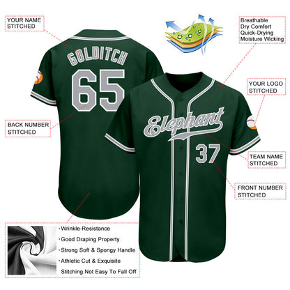 Custom Green Gray-White Authentic Baseball Jersey - Sky-Custom
