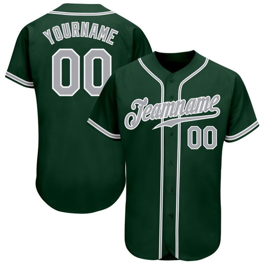 Custom Green Gray-White Authentic Baseball Jersey - Sky-Custom