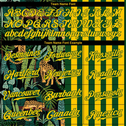 Custom Green Gold-Black 3D Pattern Design Leopards And Tropical Palm Leaves Authentic Baseball Jersey - Sky-Custom
