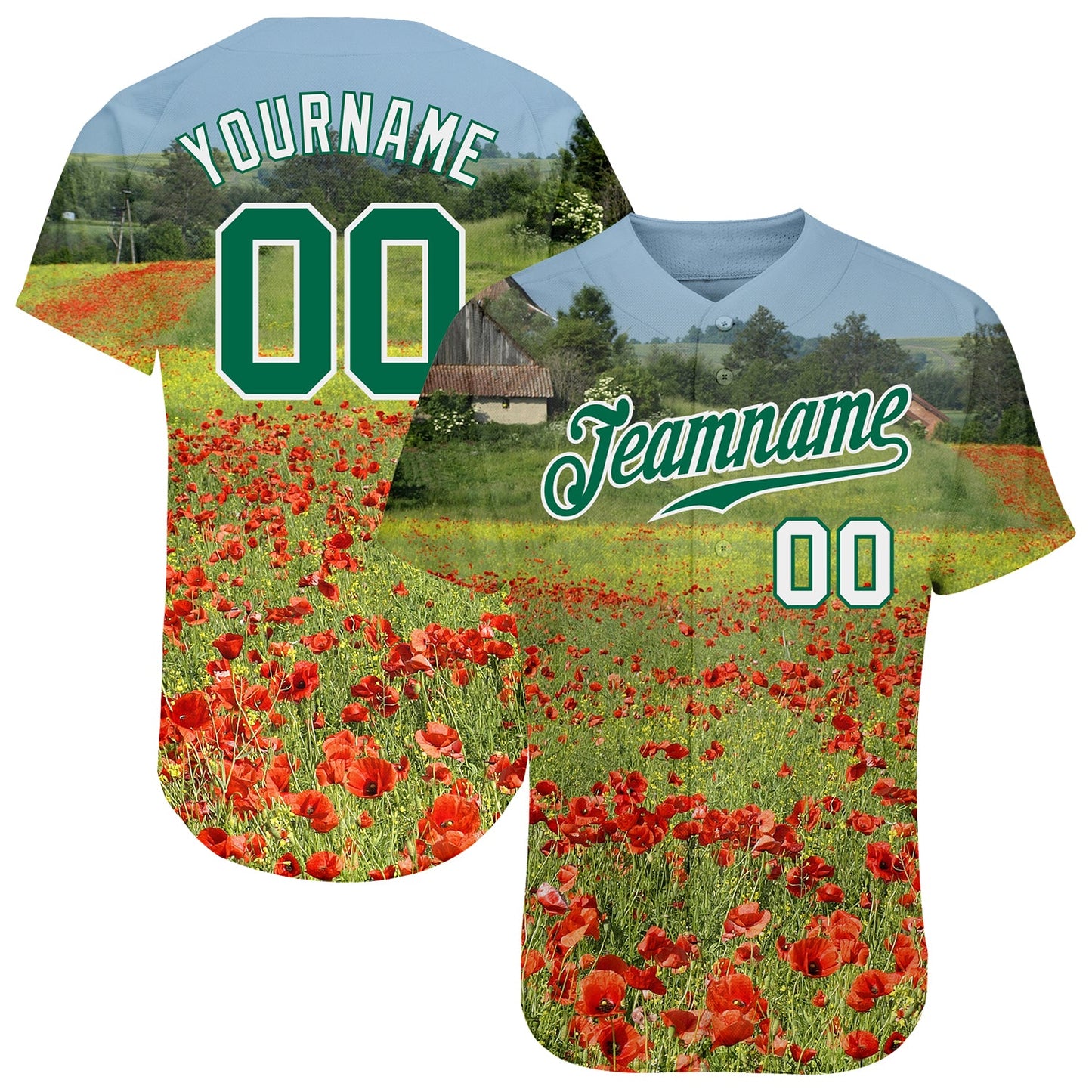 Custom Green Kelly Green-White 3D Pattern Design Flowers Authentic Baseball Jersey - Sky-Custom