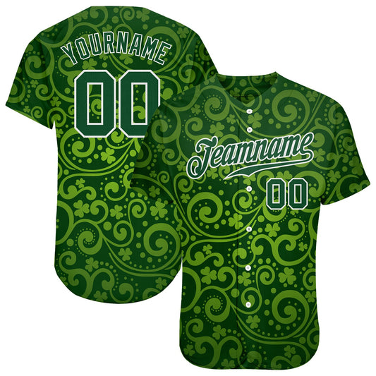 Custom Green Green-White 3D Pattern Design Authentic St. Patrick's Day Baseball Jersey - Sky-Custom