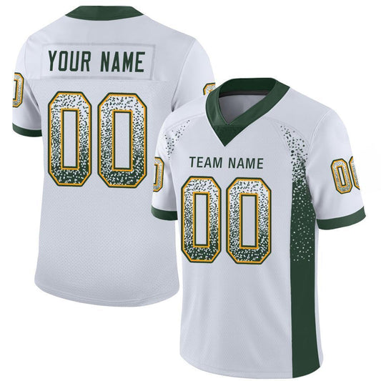 Custom White Green-Gold Mesh Drift Fashion Football Jersey - Sky-Custom