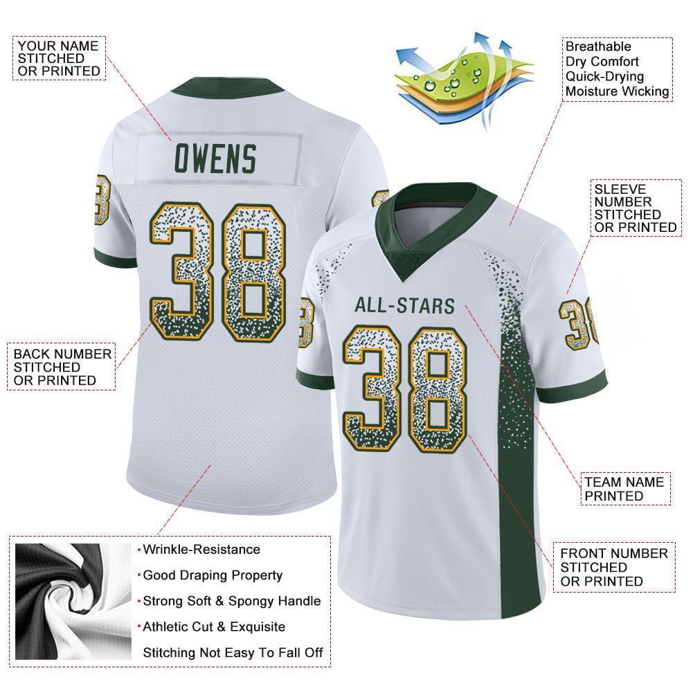 Custom White Green-Gold Mesh Drift Fashion Football Jersey - Sky-Custom
