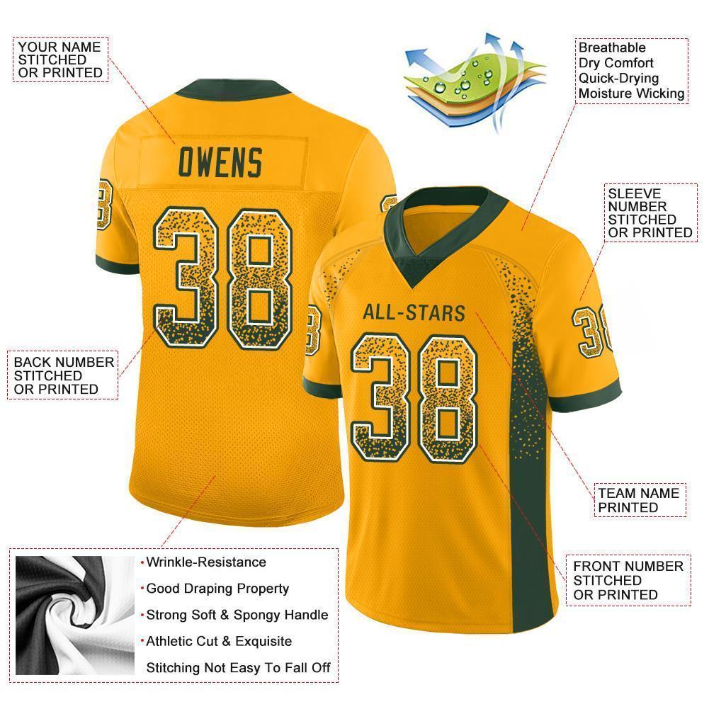 Custom Gold Green-White Mesh Drift Fashion Football Jersey - Sky-Custom