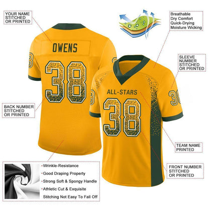 Custom Gold Green-White Mesh Drift Fashion Football Jersey - Sky-Custom