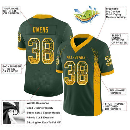 Custom Green Gold-White Mesh Drift Fashion Football Jersey - Sky-Custom