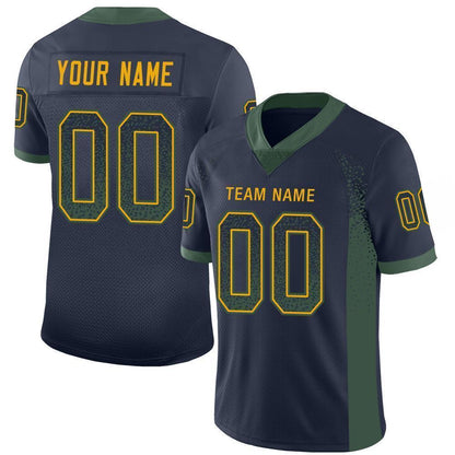 Custom Navy Green-Gold Mesh Drift Fashion Football Jersey - Sky-Custom