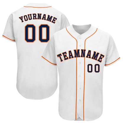 Custom White Navy-Orange Baseball Jersey - Sky-Custom