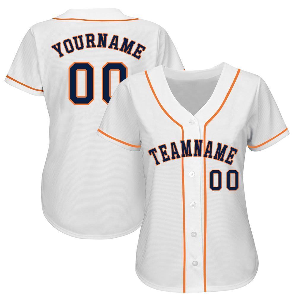 Custom White Navy-Orange Baseball Jersey - Sky-Custom