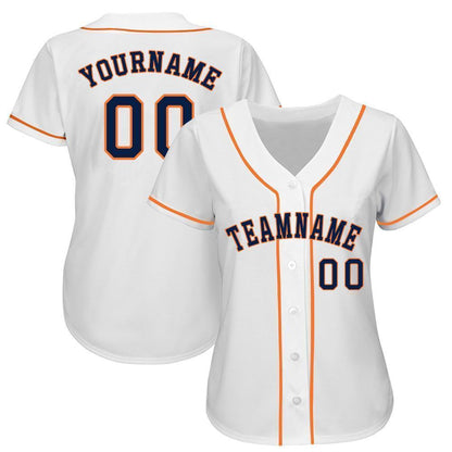Custom White Navy-Orange Baseball Jersey - Sky-Custom