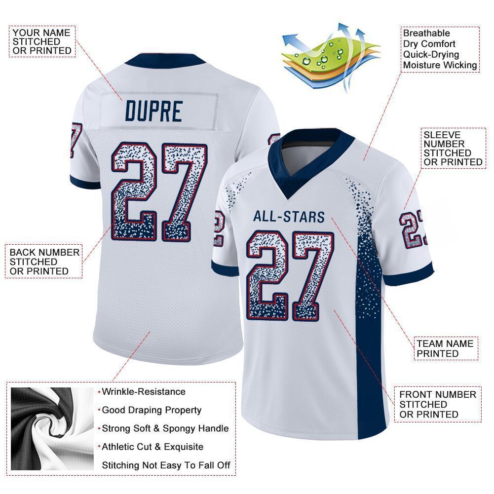 Custom White Navy-Red Mesh Drift Fashion Football Jersey - Sky-Custom