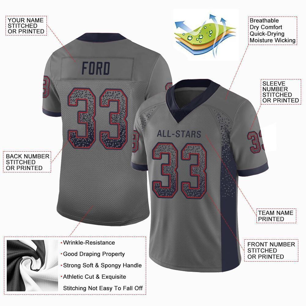 Custom Gray Navy-Red Mesh Drift Fashion Football Jersey - Sky-Custom