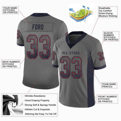 Custom Gray Navy-Red Mesh Drift Fashion Football Jersey - Sky-Custom