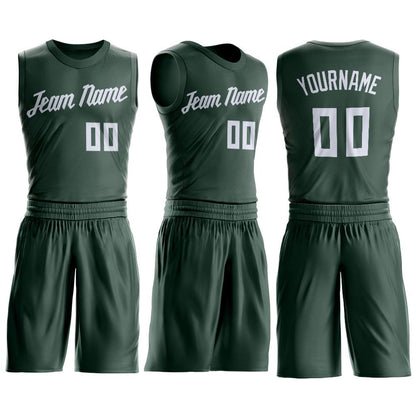 Custom Hunter Green White Round Neck Suit Basketball Jersey - Sky-Custom