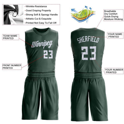 Custom Hunter Green White Round Neck Suit Basketball Jersey - Sky-Custom
