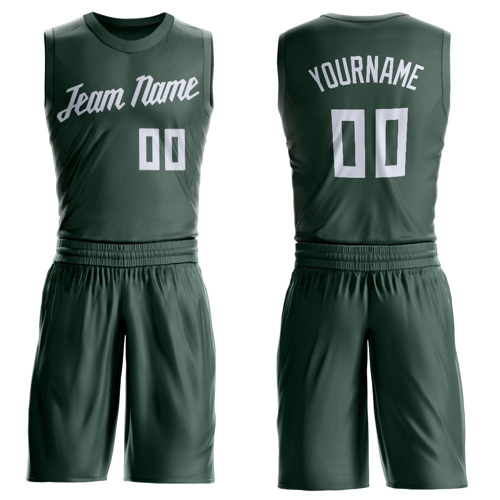 Custom Hunter Green White Round Neck Suit Basketball Jersey - Sky-Custom