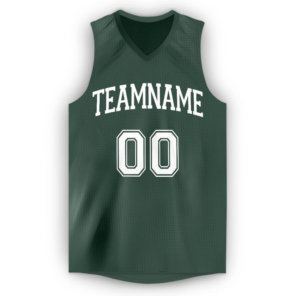 Custom Hunter Green White V-Neck Basketball Jersey - Sky-Custom
