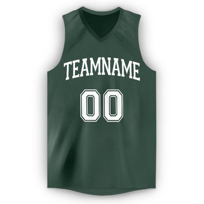 Custom Hunter Green White V-Neck Basketball Jersey - Sky-Custom