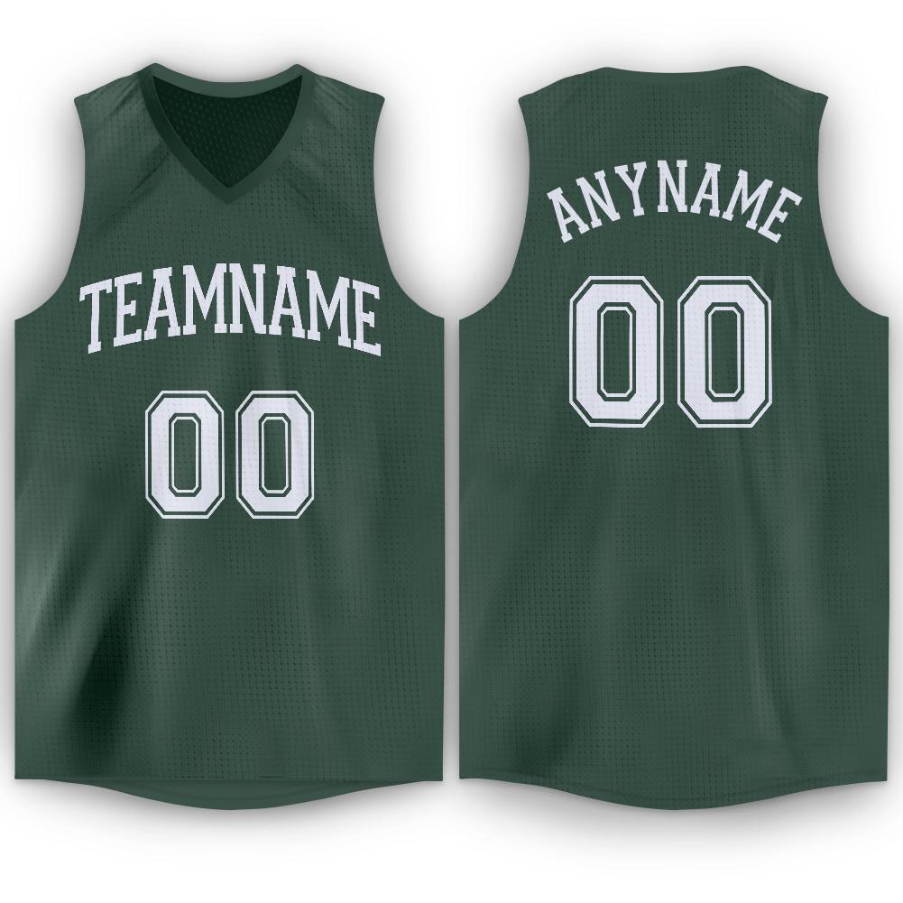 Custom Hunter Green White V-Neck Basketball Jersey - Sky-Custom