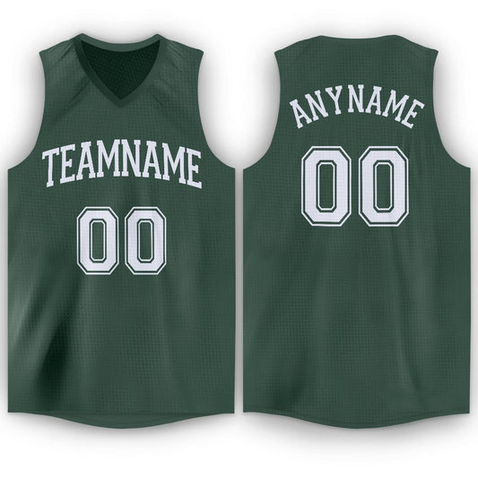 Custom Hunter Green White V-Neck Basketball Jersey - Sky-Custom