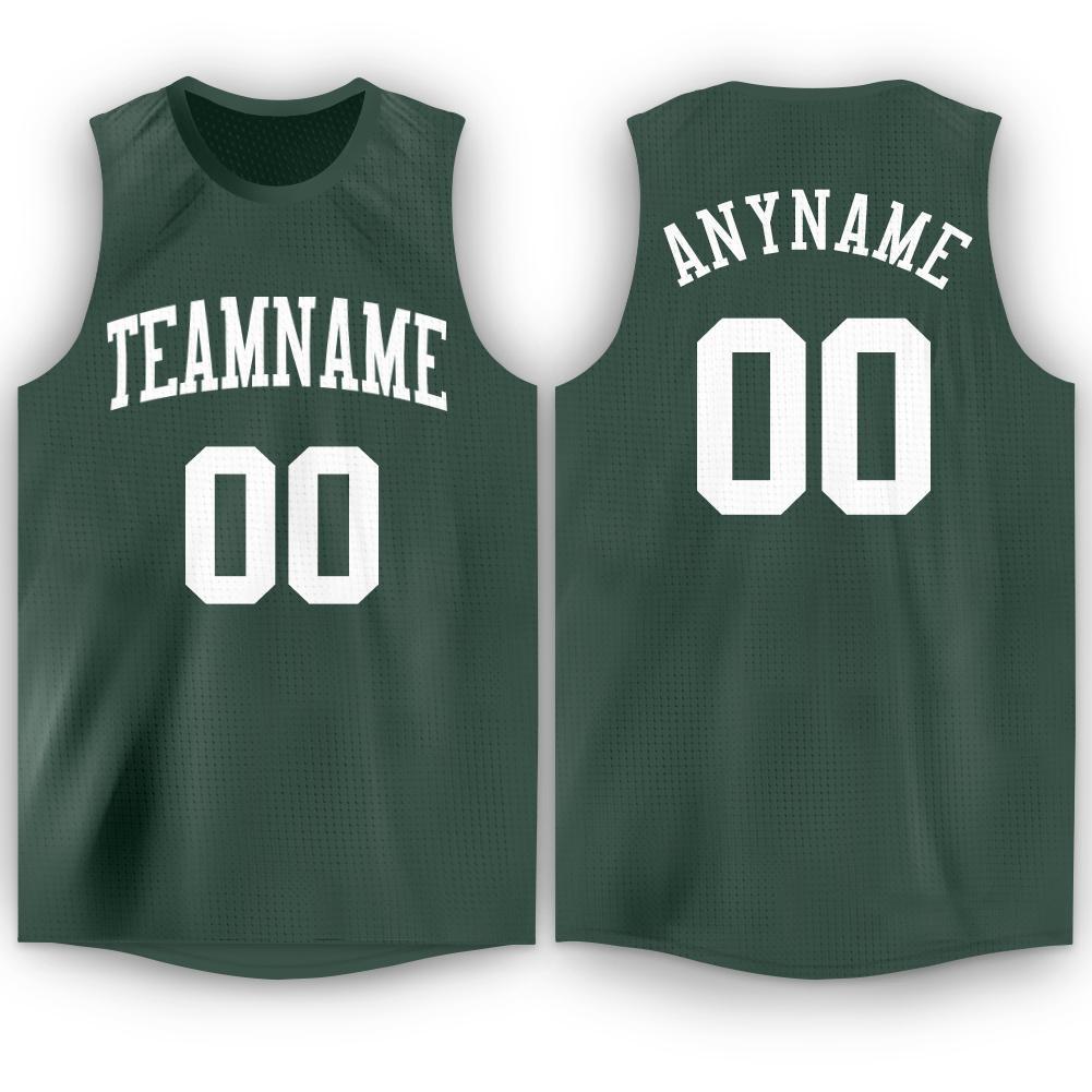 Custom Hunter Green White Round Neck Basketball Jersey - Sky-Custom