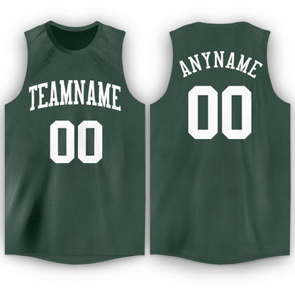 Custom Hunter Green White Round Neck Basketball Jersey - Sky-Custom