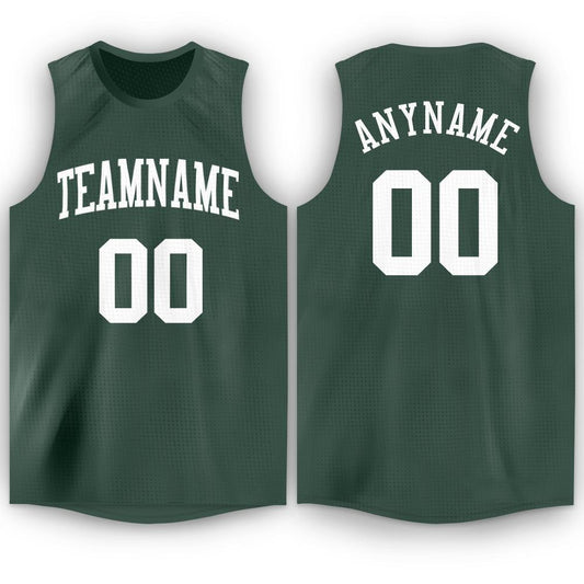 Custom Hunter Green White Round Neck Basketball Jersey - Sky-Custom