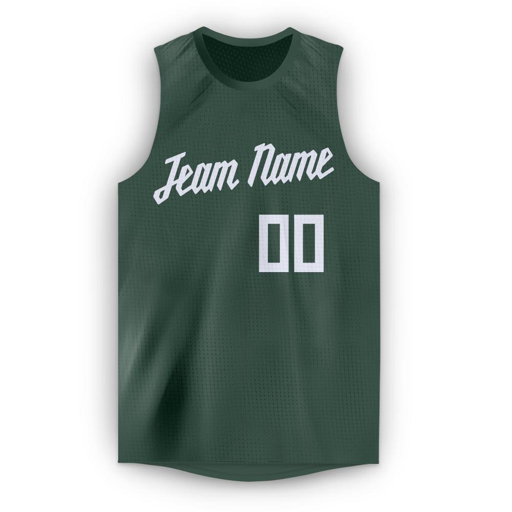 Custom Hunter Green White Round Neck Basketball Jersey - Sky-Custom
