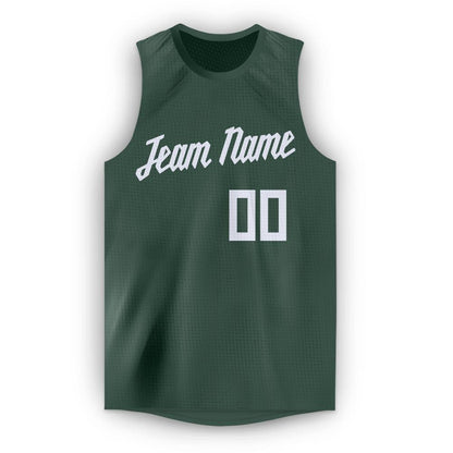 Custom Hunter Green White Round Neck Basketball Jersey - Sky-Custom
