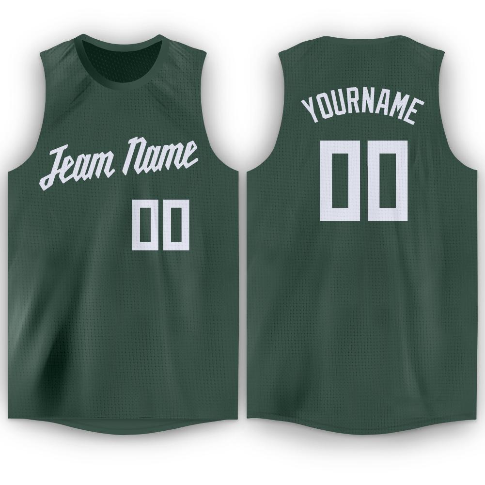 Custom Hunter Green White Round Neck Basketball Jersey - Sky-Custom