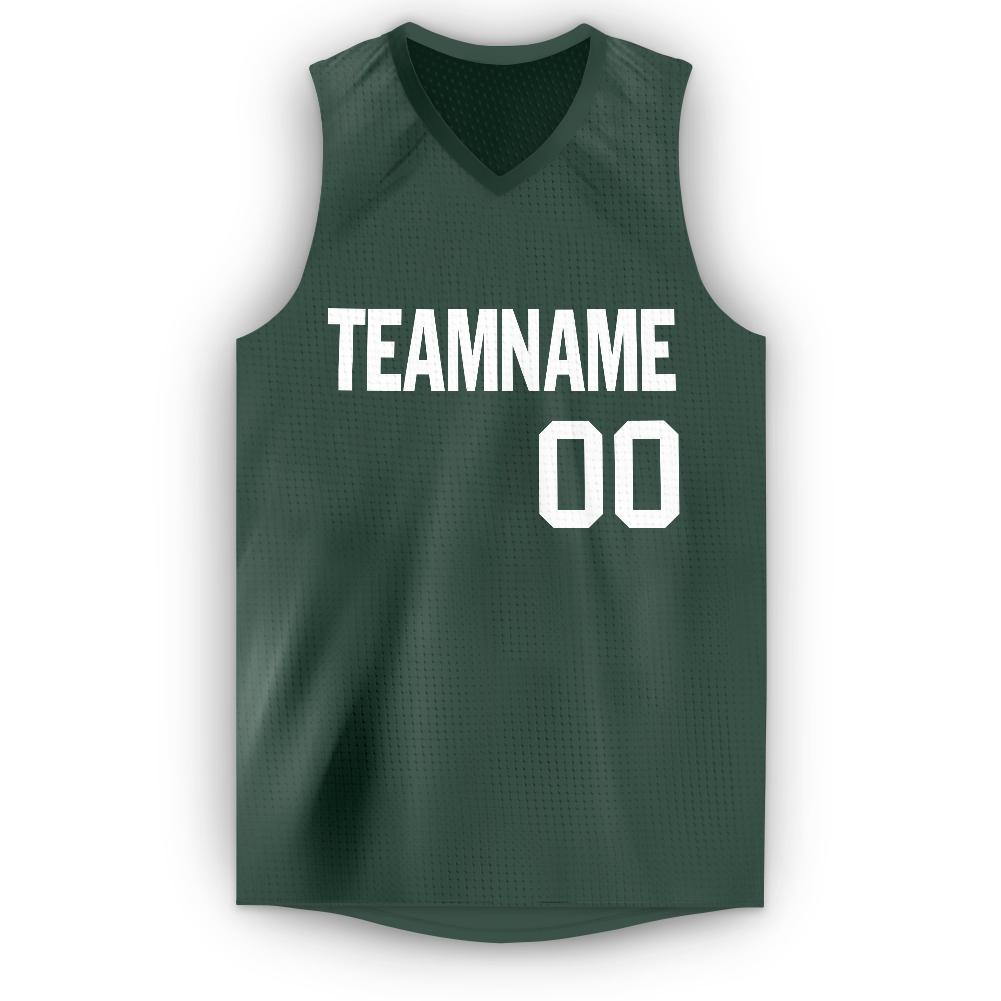 Custom Hunter Green White V-Neck Basketball Jersey - Sky-Custom