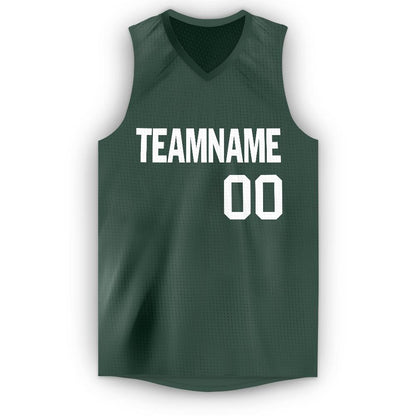 Custom Hunter Green White V-Neck Basketball Jersey - Sky-Custom