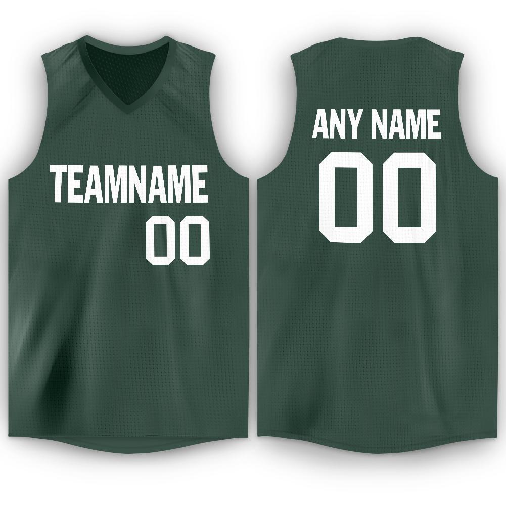 Custom Hunter Green White V-Neck Basketball Jersey - Sky-Custom