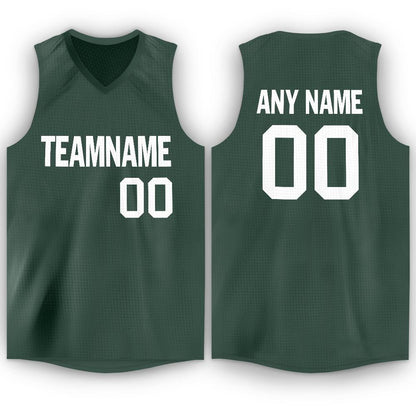 Custom Hunter Green White V-Neck Basketball Jersey - Sky-Custom