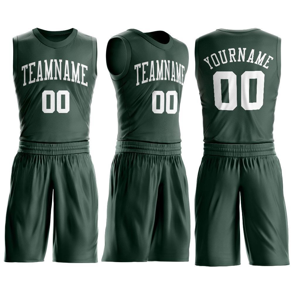 Custom Hunter Green White Round Neck Suit Basketball Jersey - Sky-Custom
