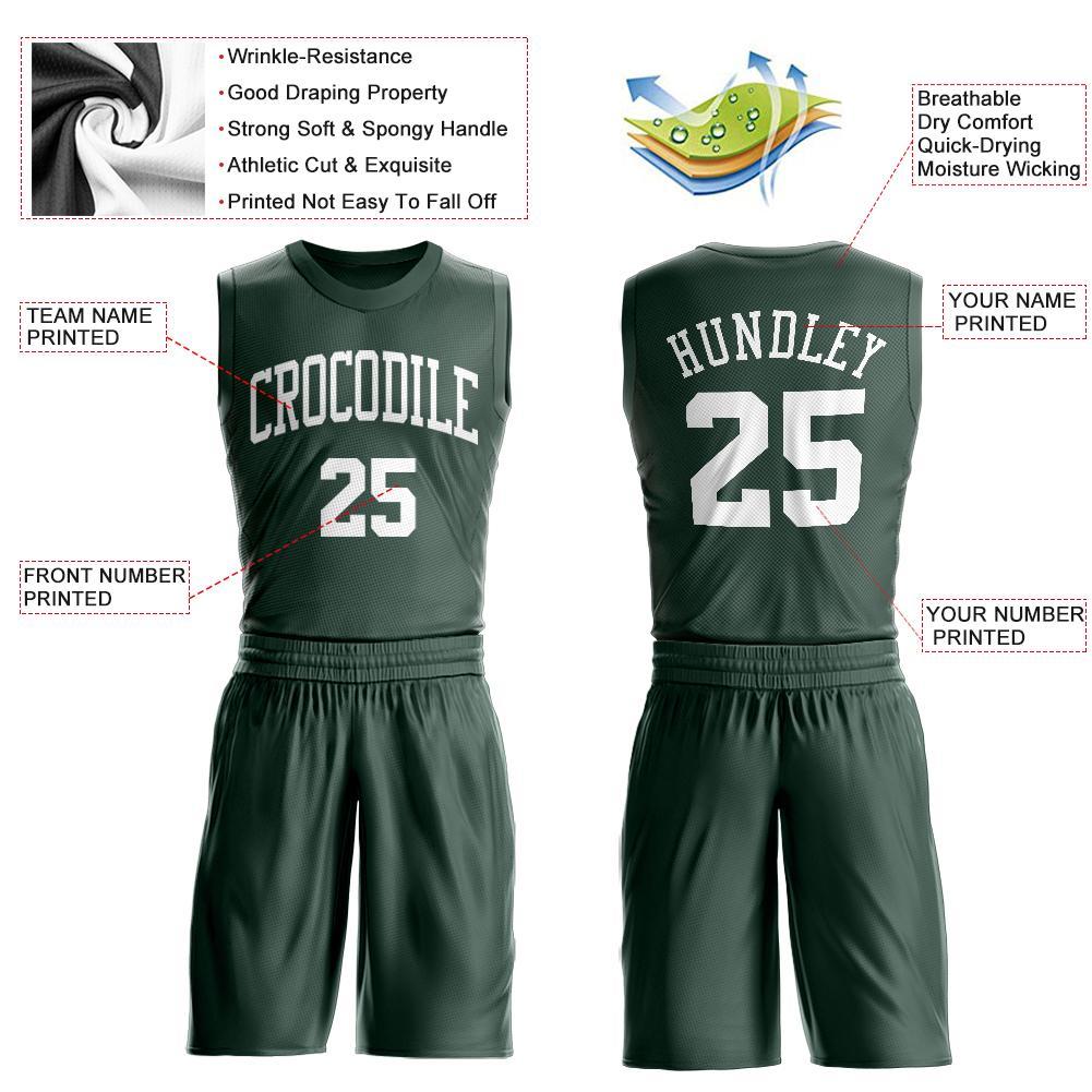 Custom Hunter Green White Round Neck Suit Basketball Jersey - Sky-Custom