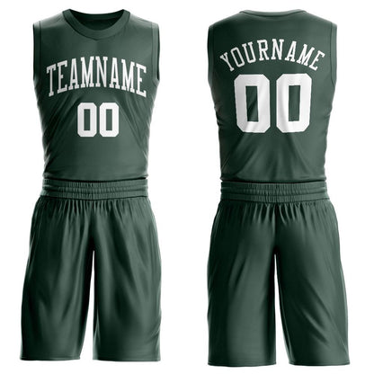 Custom Hunter Green White Round Neck Suit Basketball Jersey - Sky-Custom