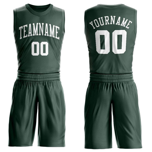 Custom Hunter Green White Round Neck Suit Basketball Jersey - Sky-Custom