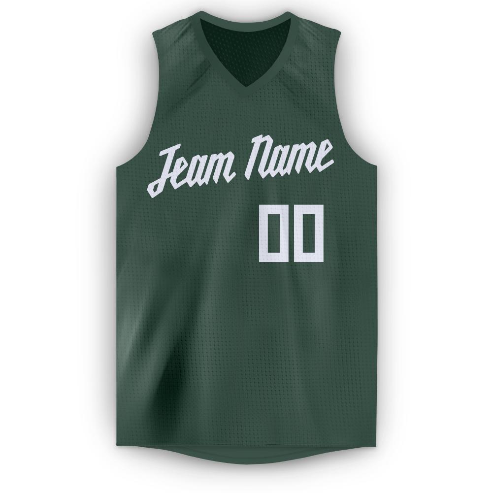 Custom Hunter Green White V-Neck Basketball Jersey - Sky-Custom