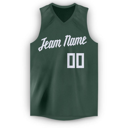 Custom Hunter Green White V-Neck Basketball Jersey - Sky-Custom