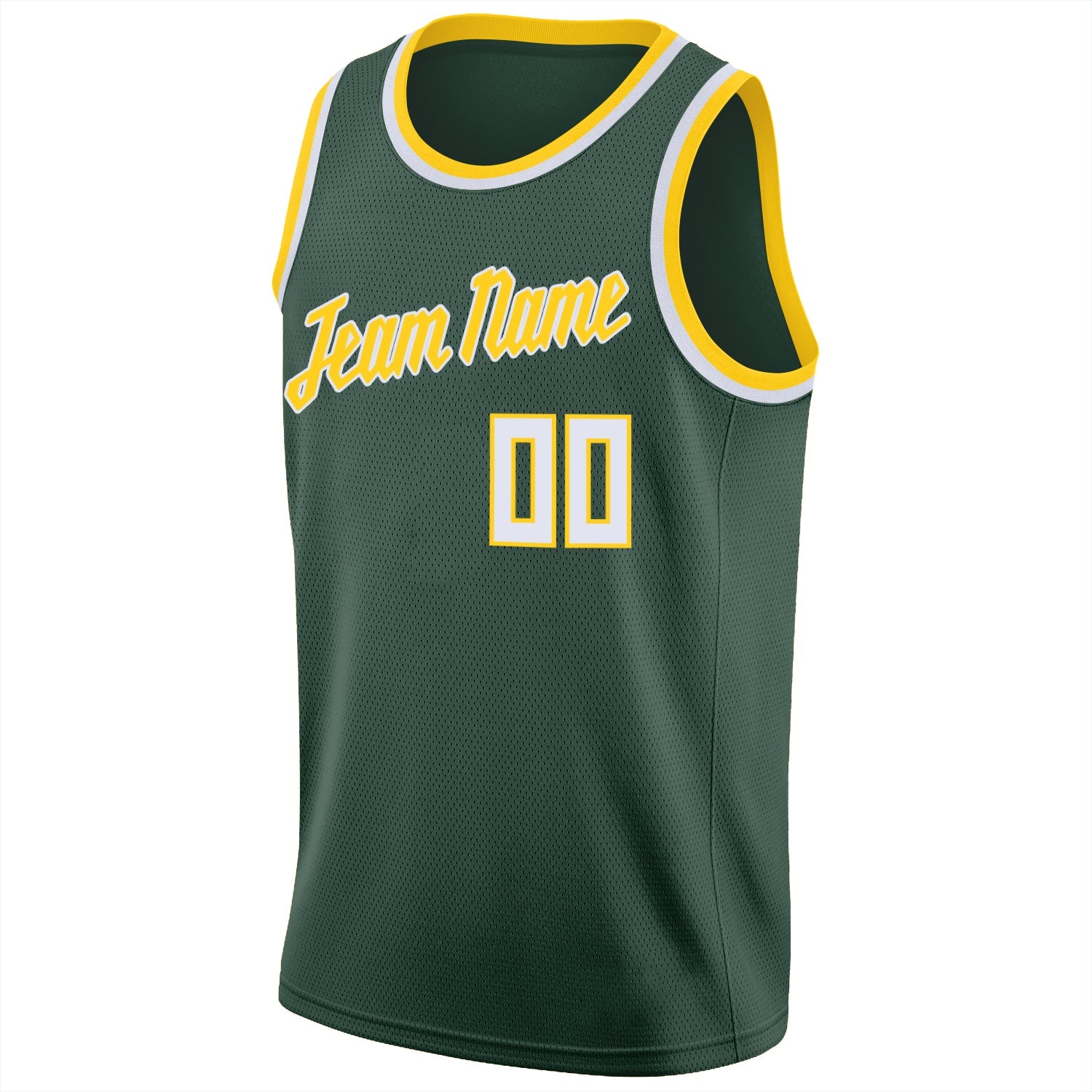 Custom Hunter Green White-Gold Round Neck Rib-Knit Basketball Jersey - Sky-Custom