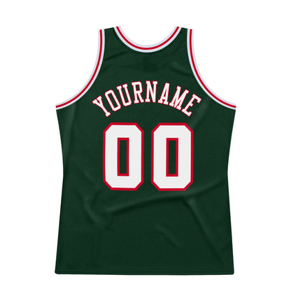 Custom Hunter Green White-Red Authentic Throwback Basketball Jersey - Sky-Custom