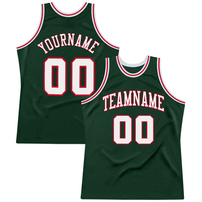 Custom Hunter Green White-Red Authentic Throwback Basketball Jersey - Sky-Custom